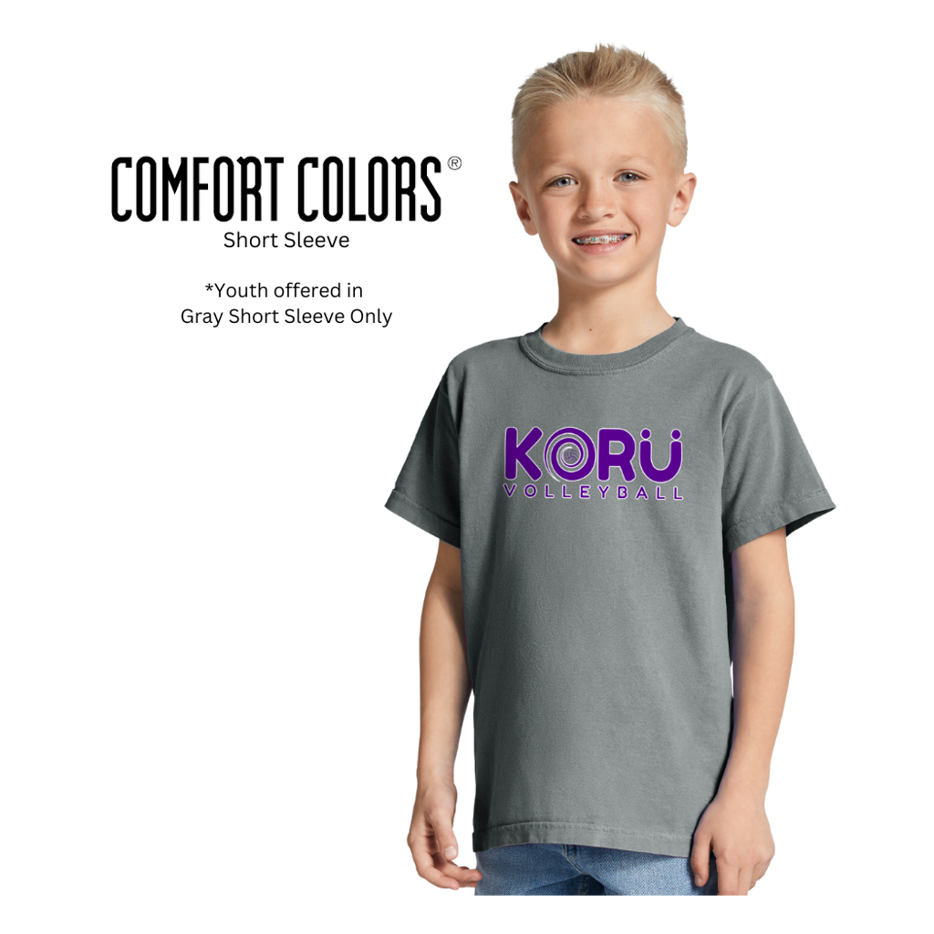 Youth Granite Short Sleeve Comfort Colors T-shirt, Purple logo with white outline