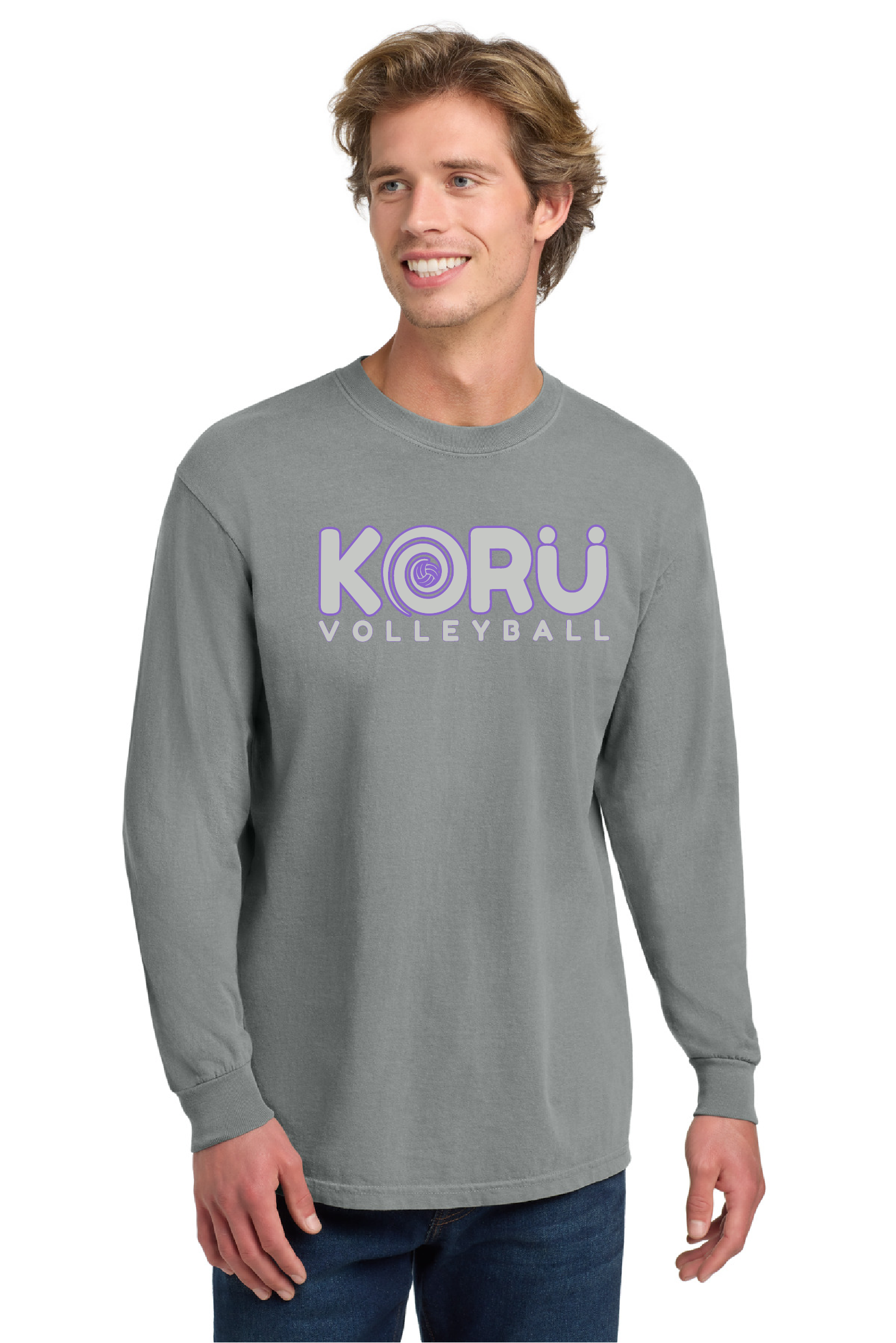 *LIMITED EDITION* Adult Granite Long Sleeve Comfort Colors T-Shirt, Gray logo with LAVENDER outline