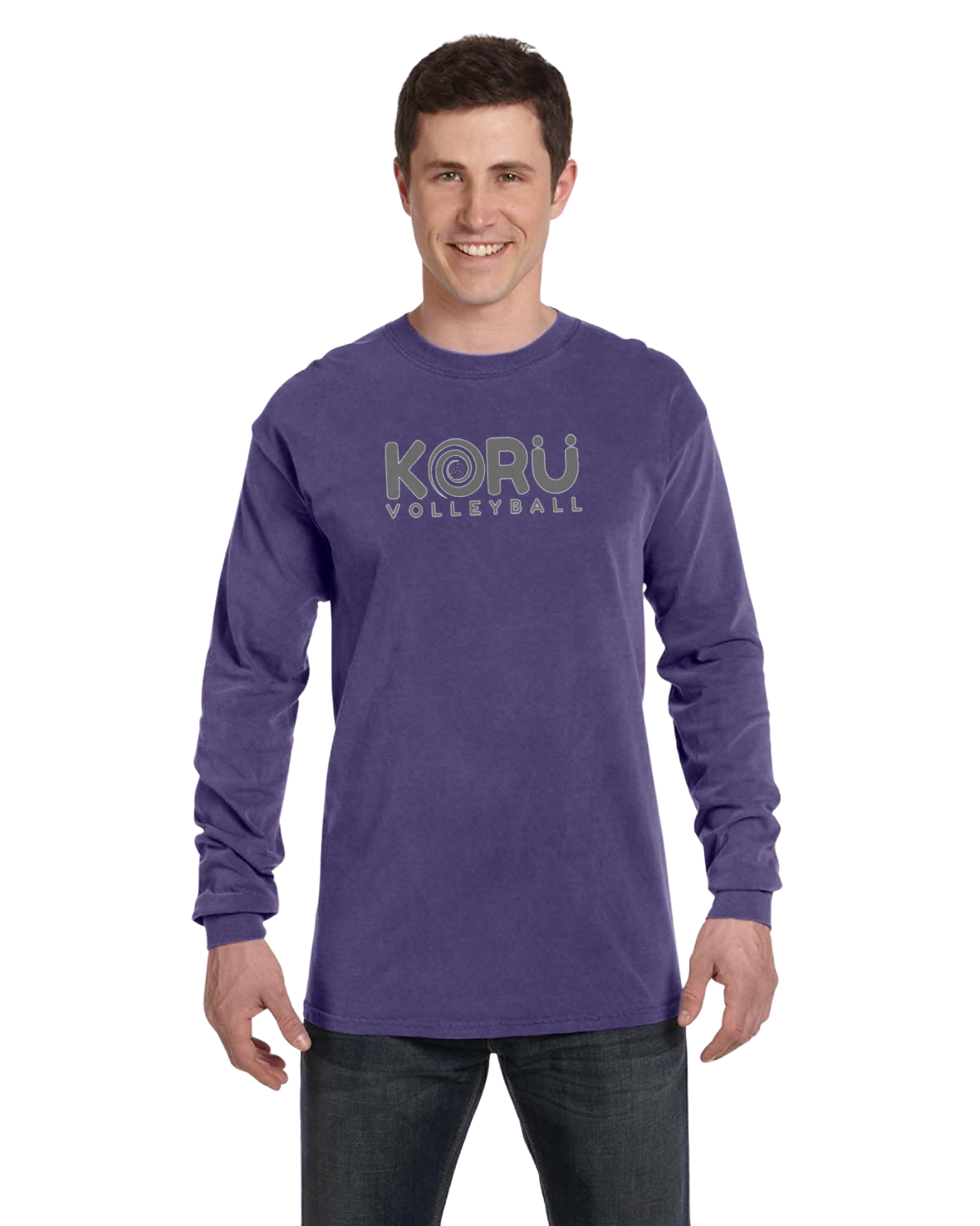 Adult Grape Long Sleeve Comfort Colors T-Shirt, Gray Logo with white outline