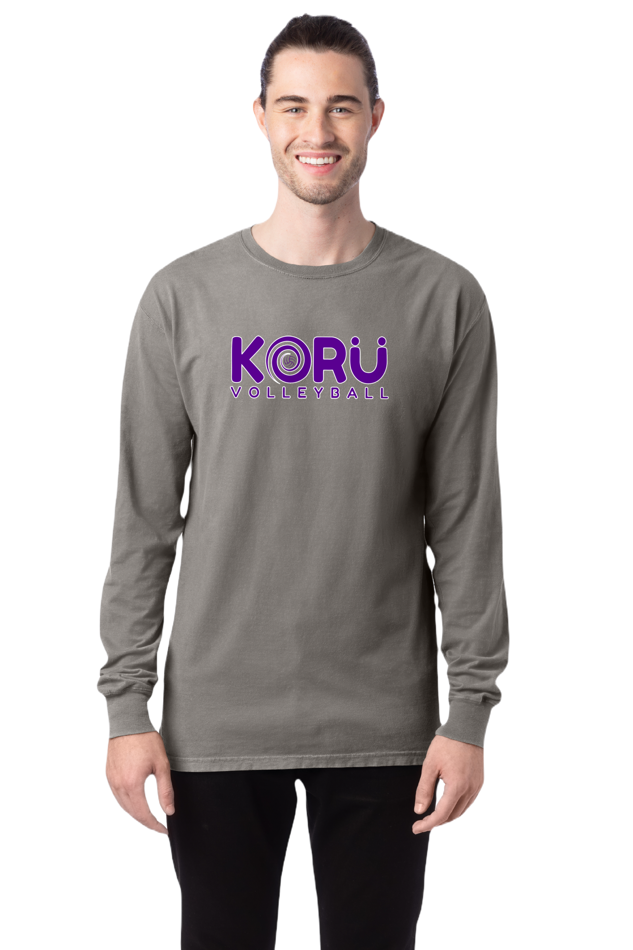 Adult Granite Long Sleeve Comfort Colors T-Shirt, Purple logo with white outline