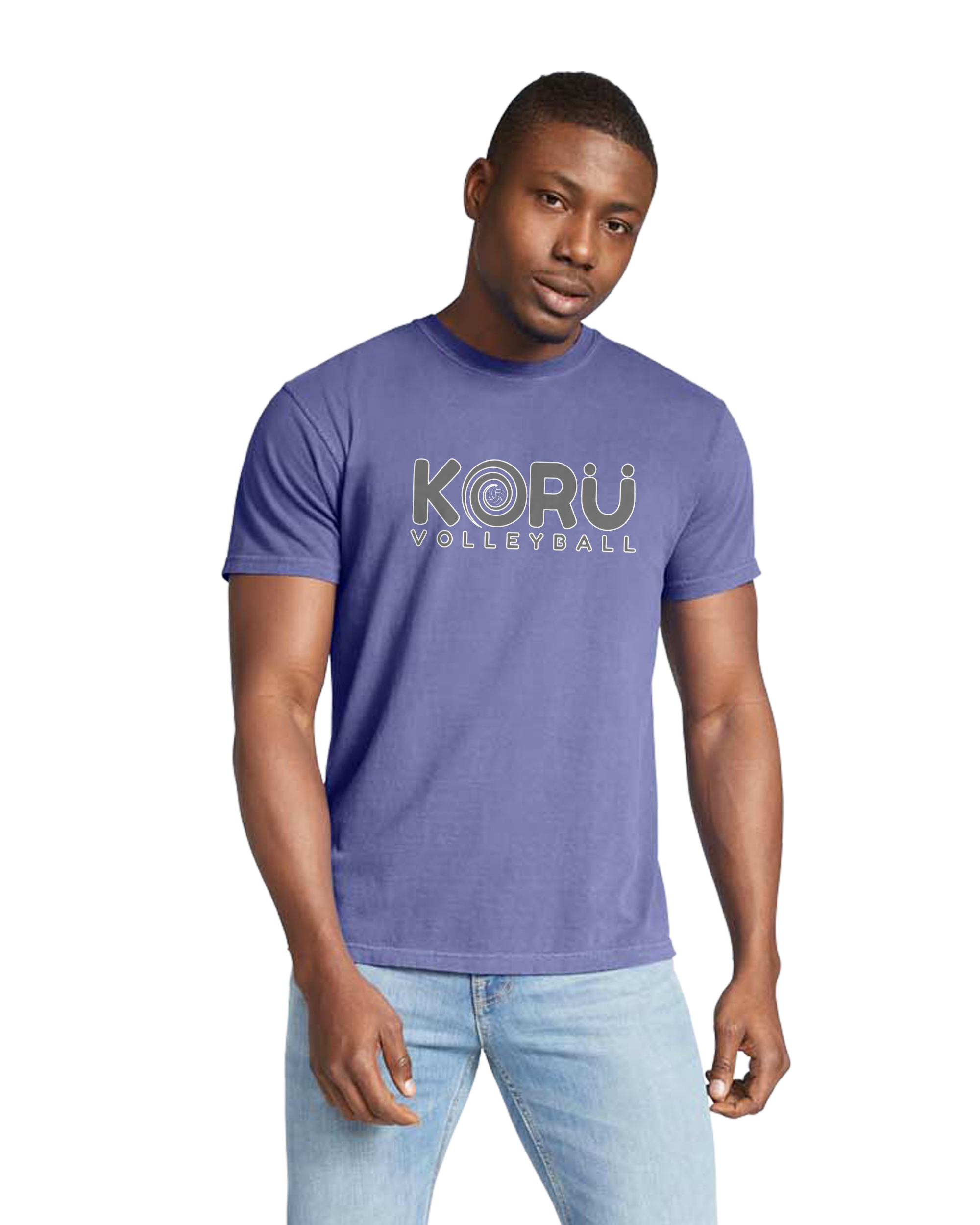 Adult Grape Short Sleeve Comfort Colors T-Shirt, Gray Logo with white outline