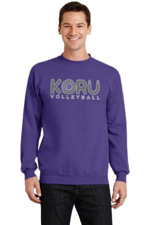 Adult Purple Port & Company PC78 - Unisex Core Fleece Crewneck Sweatshirt - Gray Logo with white outline