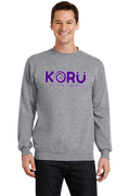 Adult Gray Port & Company PC78 - Unisex Core Fleece Crewneck Sweatshirt - Purple logo with white outline