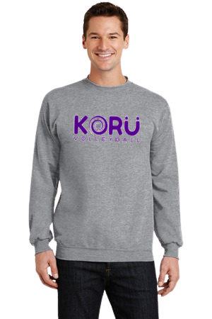 Adult Gray Port & Company PC78 - Unisex Core Fleece Crewneck Sweatshirt - Purple logo with white outline