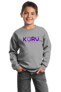 Youth Gray Port & Company PC90Y - Youth Core Fleece Crewneck Sweatshirt - Purple logo with white outline
