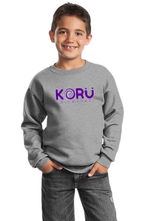 Youth Gray Port & Company PC90Y - Youth Core Fleece Crewneck Sweatshirt - Purple logo with white outline