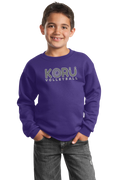 Youth Purple Port & Company PC90Y - Youth Core Fleece Crewneck Sweatshirt - Gray Logo with white outline