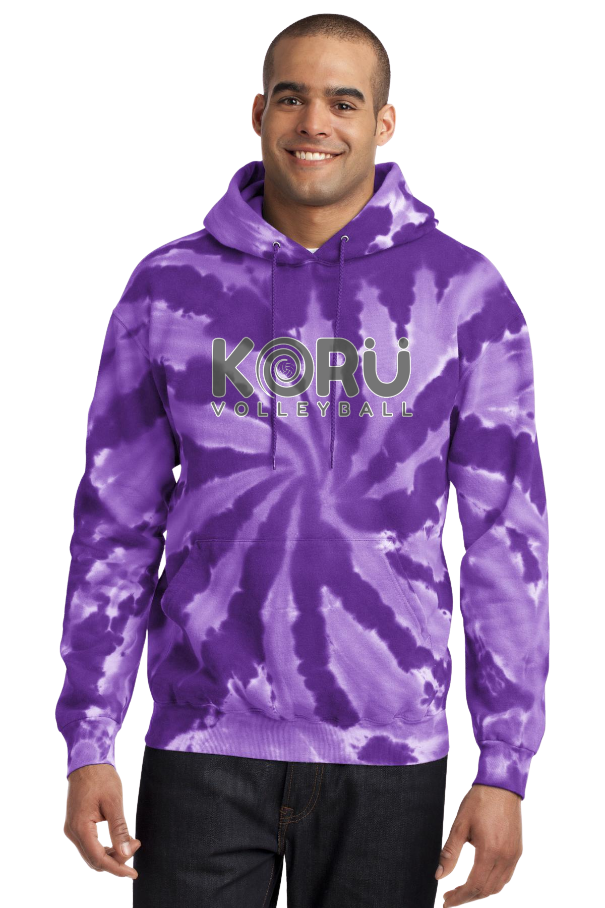 Adult Purple Port & Company PC146 - Unisex Tie-Dye Pullover Hoodie - Gray Logo