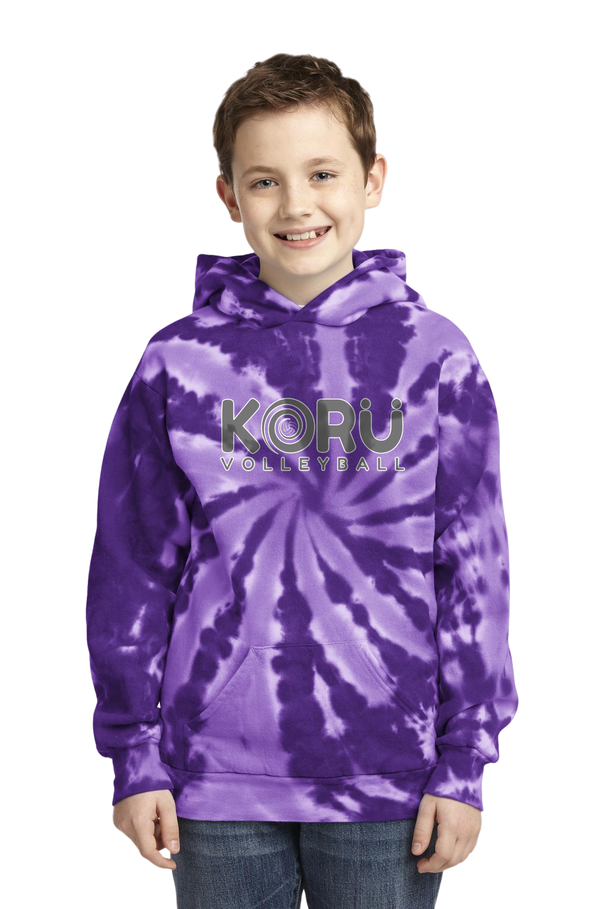 Youth Purple Port & Company PC146 - Unisex Tie-Dye Pullover Hoodie - Gray Logo